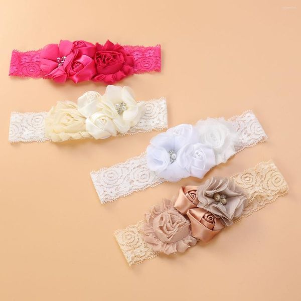 Bandane 4 pezzi Fasce per capelli in pizzo per bambini Cravatte per capelli Neonati Nati Archi Ragazze Battesimo Copricapo Battesimo Rose