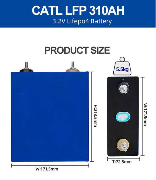 CATL 310AH LiFePO4 bateria 12V Lithium Prismatic Phosphate LiPO bateria para armazenamento de energia solar não EVE ou Lishen 272AH