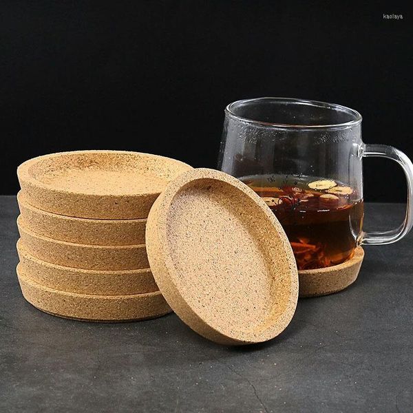 Esteiras de mesa 6 peças de cortiça natural redonda porta-copos absorvente resistente ao calor reutilizável pires para caneca de café xícara de chá bebidas frias copos de vinho esteira