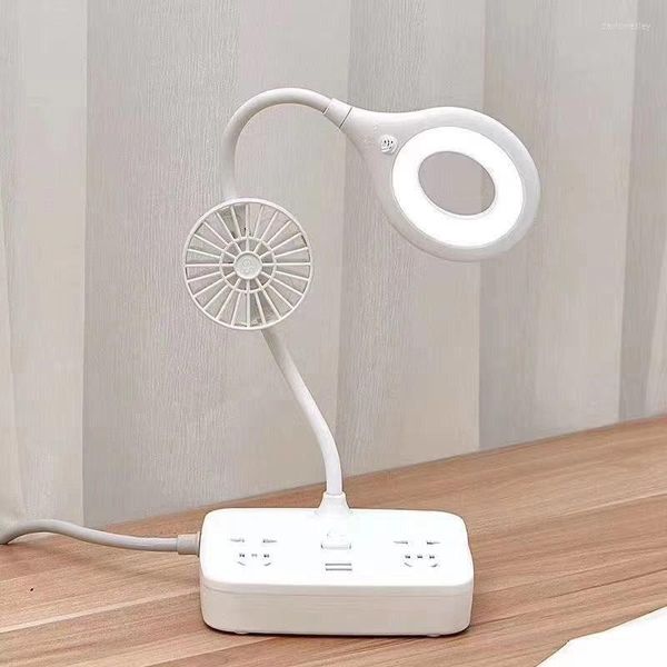 Lampade da tavolo 5in1 LED Fan Lampada da scrivania Mini caricatore USB Presa di corrente Supporto per telefono cellulare Interruttore indipendente