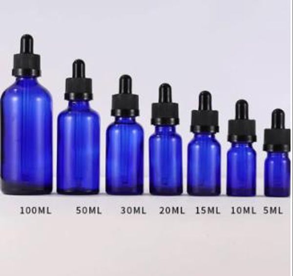 Bottiglie di olio essenziale di vetro blu Contenitore contagocce per pipette 5-100 ml Classico