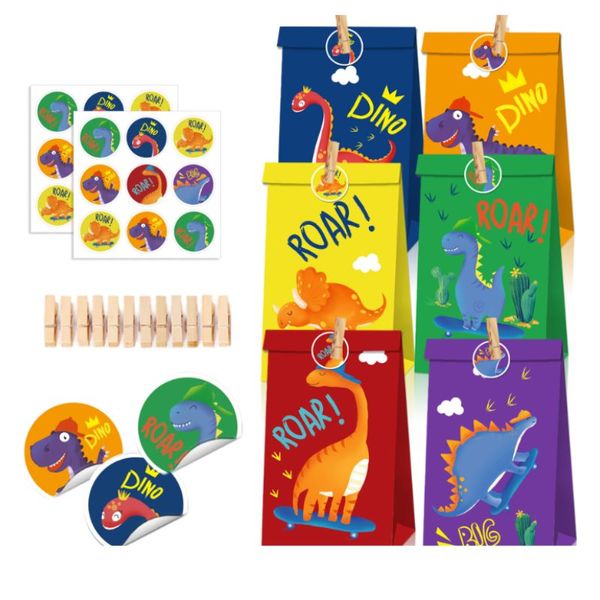 Sacchetti di imballaggio Flcolor Cartoon Cute Dinosaurs Stampa a colori ad acqua Candy Peace Fruit Gift Kraft Paper Drop Delivery Otfe2