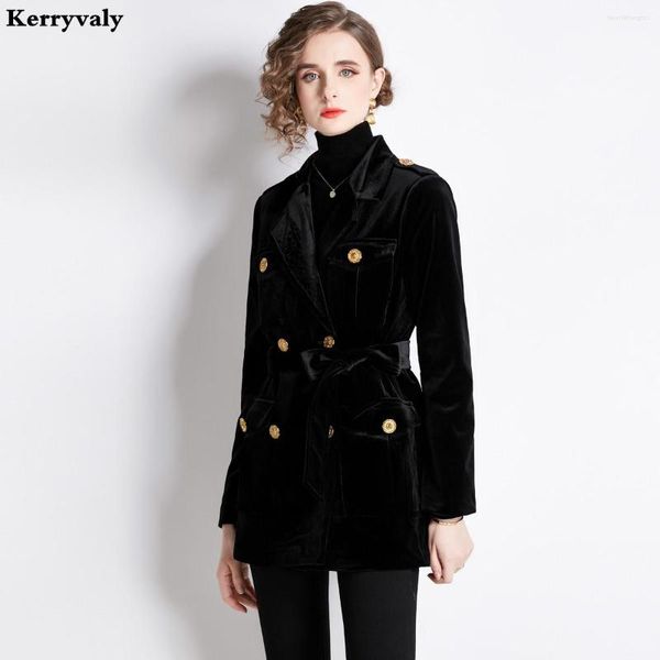 Giacche da donna Stile Hepburn Disegnare la vita Giacca da abito in velluto nero spesso Cappotto invernale da donna Casacos Femininos Inverno 2023 Chaqueta Mujer