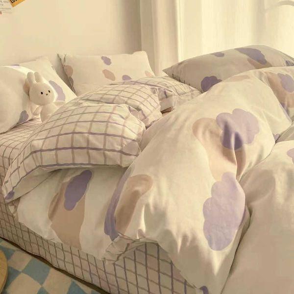 Set di biancheria da letto Ins Lovely Cloud Set di biancheria da letto Copripiumino semplice Lenzuolo di biancheria da letto stampato a fiori Copripiumino per bambina principessa per bambini per tutte le stagioni Z0612