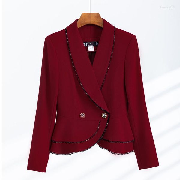 Ternos femininos vinho tinto blazer feminino 2023 outono moda temperamento formal jaqueta fina escritório senhoras roupas de trabalho casaco tops preto