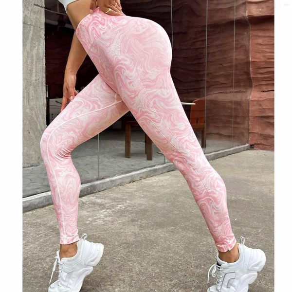 Pantaloni attivi Leggings senza cuciture energetici Leggings da palestra per ragazza Leggings rosa stampati Sport Donna Fitness High Waisights Push Up Running Yoga