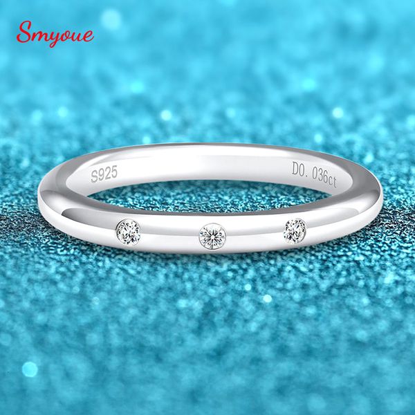 Anel Solitário Smyoue Ouro Branco 18k 0,036ct Anel para Noiva Feminino 3 Pedras S925 Prata Sólida Correspondente Banda de Diamantes Jóias de Luxo 230609