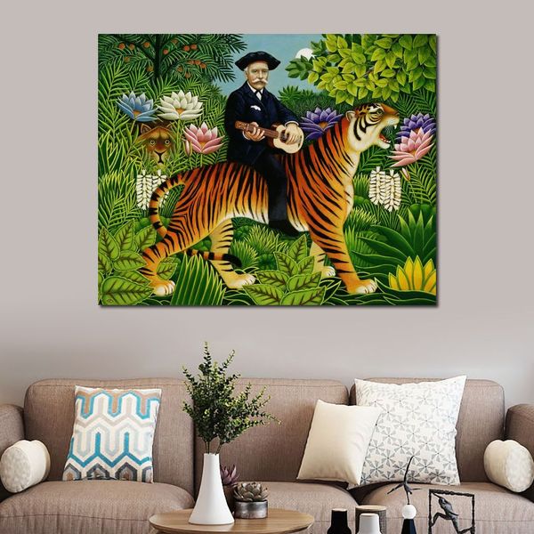 Paisagens Tropicais Arte Henri Rousseau Pintura Tigre Os Sonhos Arte em Tela Feito à Mão Decoração de Parede de Alta Qualidade