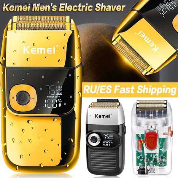 Kemei Rasoir électrique Rasoir pour hommes Original Tondeuse à barbe pour hommes Tondeuse sans fil Tondeuse à cheveux USB Charge rapide Affichage LCD L230523