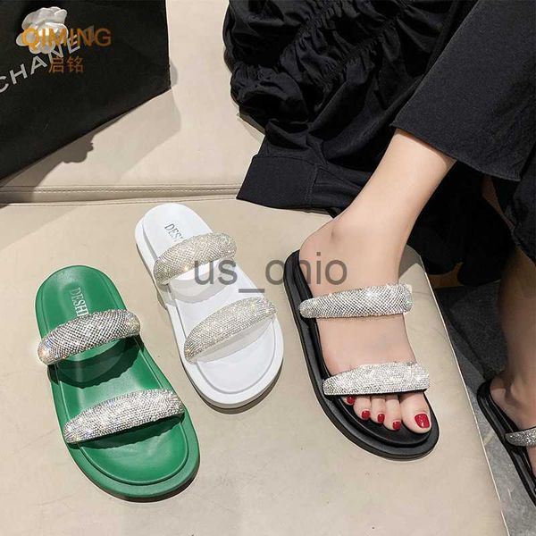 Chinelos Verão Senhoras Sapatos Para Beac Mulheres Slides Glitter Moda Sandálias Preto Branco Bling Casa Chinelos Mulher Chinelos Chinelos J230612