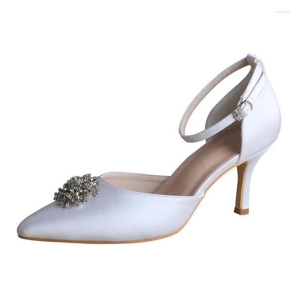 Sapatos formais Wedopus cetim branco mulher casamento bico fino envoltório tornozelo noiva 8 cm