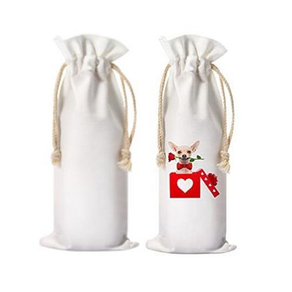 Sublimationsrohlinge Hochzeit Weinflasche Geschenktüten Leinwand Weintasche mit Kordelzug für Halloween Weihnachtsdekoration JN12
