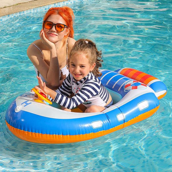 Flutua Tubos Dirigível de bebê inflável Nadar PVC Assento de anel de barco Brinquedo de água resistente a rasgos com volante usado para jogos de festa na piscina P230612