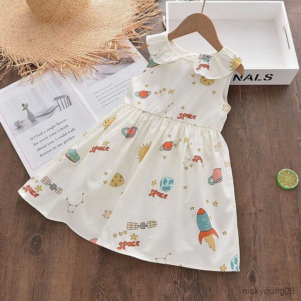 Abiti da ragazza Cute Girls Print 2023 New Summer Space Pattern Abito casual Old Kids Baby Clothes Outfit R230612