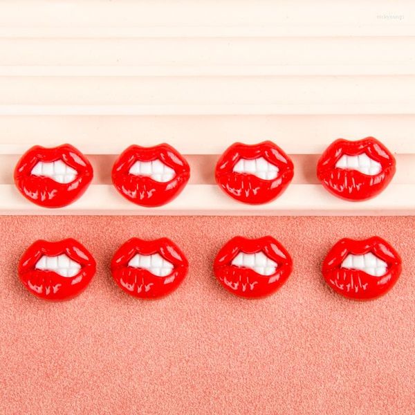 Charms 120pcs Cartoon Simulation Red Lip Rabe Плоская спина Cabochon 21x17 мм губ