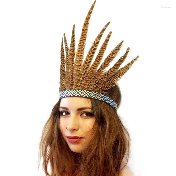 Fermagli per capelli Fascia di piume Tiara Bohemian Gypsy Dance Show Accessori per fascia Stile nazionale
