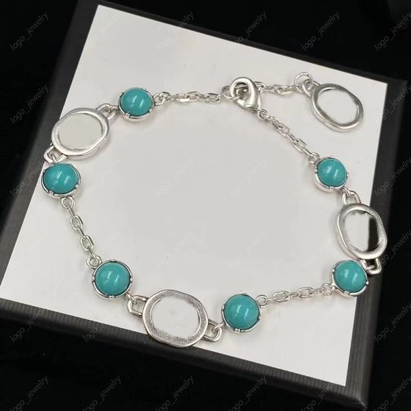 2023 Nova dupla letra G entrelaçada gema azul Charm Bracelets Moda feminina all-in-one joias de grife de luxo