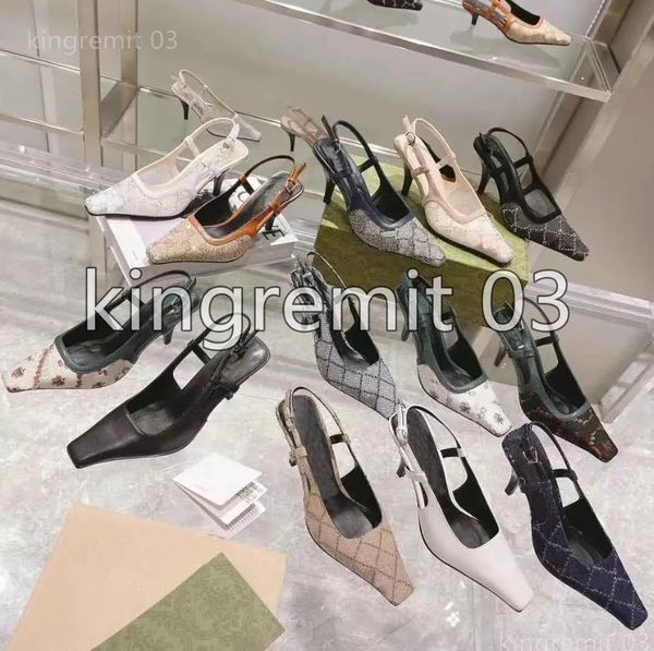 Designer-Sandalen, Slingback-Absätze, Pump-Absätze, Aria-Sandalen, flache Gummi-Leder-High-Heels, Kristalle, glitzernde Druckschuhe, Sommer-Slipper mit Knöchelriemen, 35–41