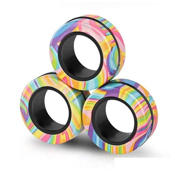 Favore di partito 3Pcs Finger Toy Ring Fidget Magnet Toys Fingers Hand Spinner Stacking Game Set Braccialetto magnetico Magia per alleviare lo stress Dhzsx