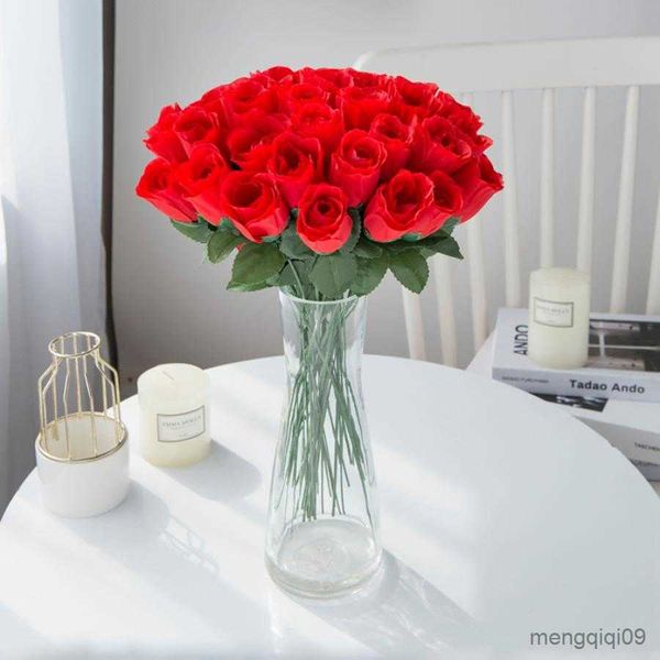 Flores secas 10 pçs buquê de rosas de seda vermelha para decoração de casa, jardim, casamento, grinaldas decorativas, planta falsa, artificial, barato, R230612