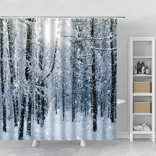 Tende da doccia Inverno Neve Foresta Natale Tenda Albero Giungla Paesaggio Natale Anno Decor Sfondo Panno Bagno Bagno