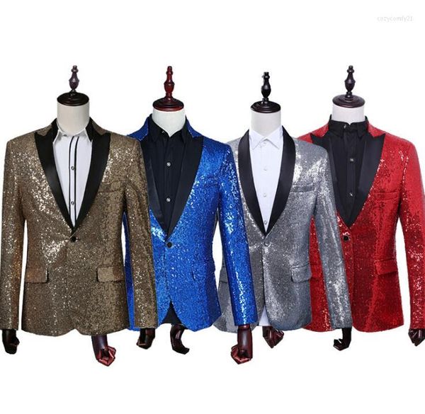 Herrenanzüge Gold Kleidung Männer Designs Masculino Homme Terno Bühnenkostüme für Sänger Jacke Pailletten Blazer Tanz Star Style Kleid