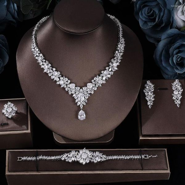 Collana Orecchini Set Moda 4 pezzi Super Deluxe Cubic Zirconia Wedding Party Dress Nigeria Dubai Gioielli da sposa