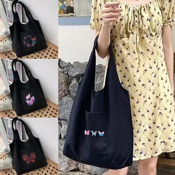 Borse per la spesa Shopper a tracolla da donna Gilet Borsa a farfalla Serie Panno di cotone Tela Borse ecologiche Borsa per pendolari