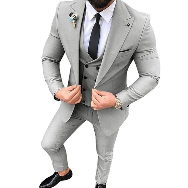 Мужские парки, 3 предмета, приталенный пиджак с лацканами, повседневный блейзер для выпускного вечера Terno, лучшие мужские смокинги для свадебной моды (куртка + жилет + брюки)