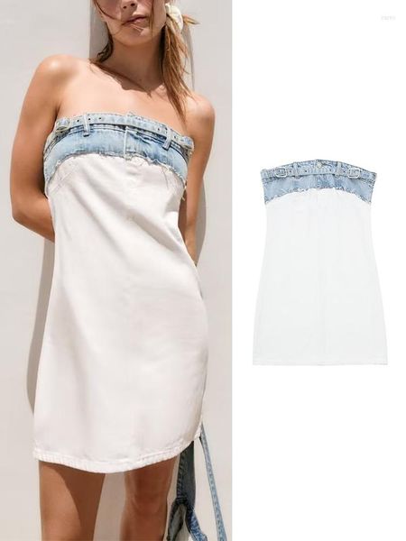 Abiti casual Abito in denim bianco Donna aderente Mini donna Sexy Vintage Backless Street Summer Fashion Off spalla femminile corto