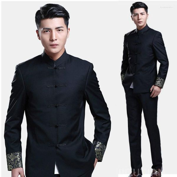 Roupas étnicas Estilo Chinês Casamento Noivo Tang Ternos Masculino Gola alta Túnica Magra Primavera Outono Tradicional Zhong Shan Suit