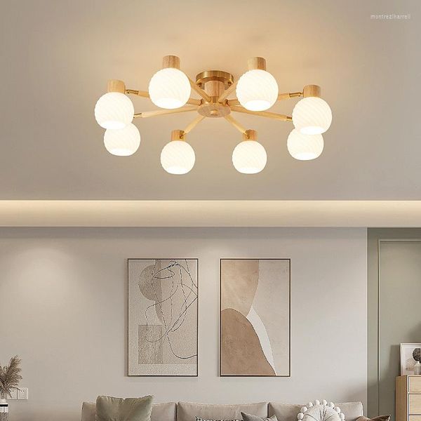 Tavan ışıkları wabi-sabi log restoran avizesi modern lüks opalesan cam lambalar oturma odası yatak odası dekoratif iç aydınlatma