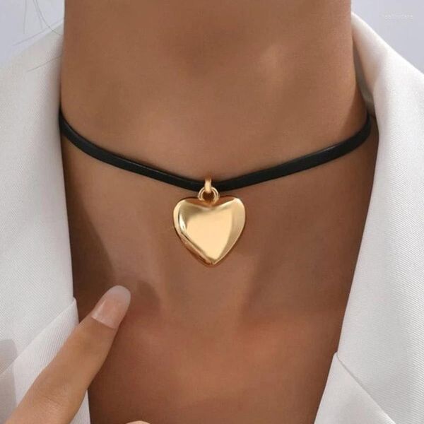 Choker Goth Gold Farbe Herz Anhänger Samt Wachs Schnur Halskette Für Frauen Einfache Liebe Halloween Party Schmuck Zubehör