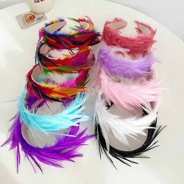 Fasce di piume di moda Fasce per capelli Copricapo Accessori per capelli di piume di fascia larga di compleanno di peluche colorate all'ingrosso