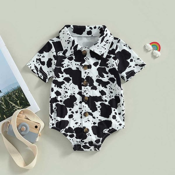 Macacões de botão para bebê menino casual verão preto e branco padrão denim macacão de manga curta adequado para roupas de bebê recém-nascido G220606