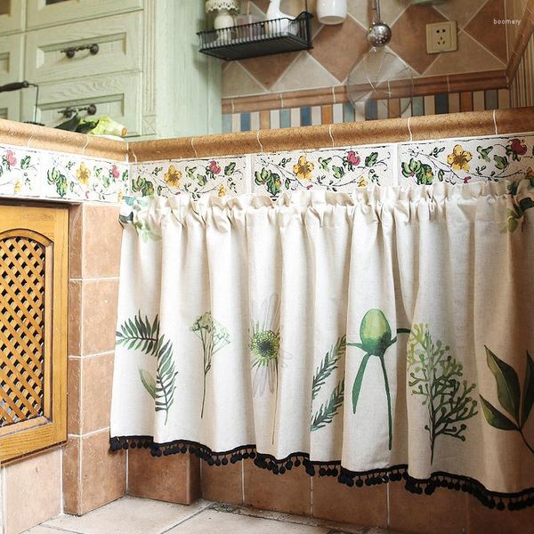 Cortinas com estampa de flores de folha para quarto, sala de estar, porta, cozinha moderna, janelas, metade, decoração de casa, cortinas