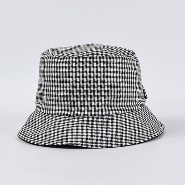 Berretti Summer Black White Plaid Reversible Bucket Hat Cotton Donna Uomo Travel Fisherman Cap Unisex Ladies Casual Bob Panama Sun