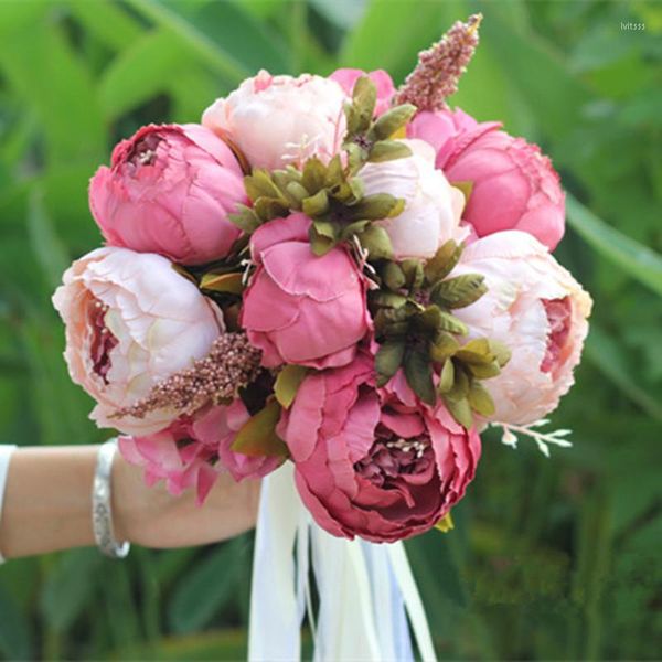 Dekorative Blumen, künstlicher chinesischer Pfingstrosen-Blumenstrauß, Braut, Brautjungfer, Hochzeitsdekoration, mit Blumen