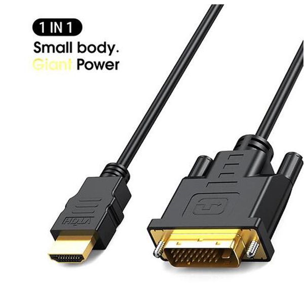 HDMI-auf-DVI-Kabel, Videokabel, vergoldetes Hochgeschwindigkeits-1080P-3D-DVI-D-24+1-poliges Kabel für HDTV 1080P HD-Splitter-Umschalter, Projektor, TV-Box, Monitor, männlich-weibliche Leitung, 1 m, 1,5 m, 2 m, 5 m