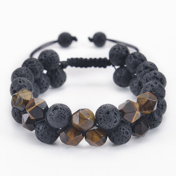 10mm fosco pedra fosca lava tigre olho frisado pulseira ajustável facetada pedra preciosa dupla camada pulseiras masculinas