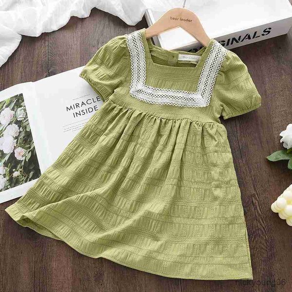 Vestidos de menina 2023 Verão Solid Toddle Meninas Roupas Novo até o joelho para crianças Vestido de moda R230612