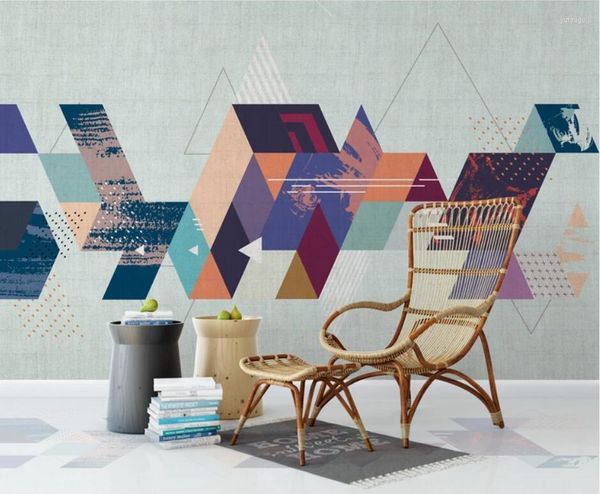 Papéis de Parede Bacal Papel de Parede Personalizado 3D Mural Po Papel De Parede Abstrato Nórdico Colorido Padrão Geométrico Papéis de Parede TV Decoração de Casa