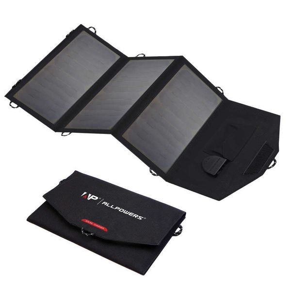 ALLPOWERS Pannello solare pieghevole flessibile 5V 18V Caricabatteria solare ad alta efficienza 21W Caricatore solare per iPhone da viaggio