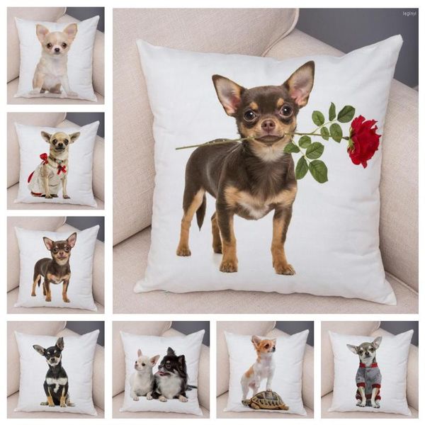 Kissen 45X45 Niedlicher Welpen-Chihuahua-Kissenbezug, schöner Hund, Haustier, Tierbezug für Zuhause, Sofa, Dekor, Geschenk, einseitiger Druck, Kissenbezug