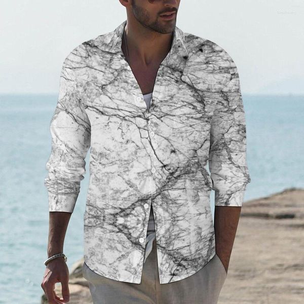 Camicie casual da uomo Camicia streetwear in marmo naturale da uomo Modern Faux Texture Marbles Camicette vintage Design a maniche lunghe Oversize