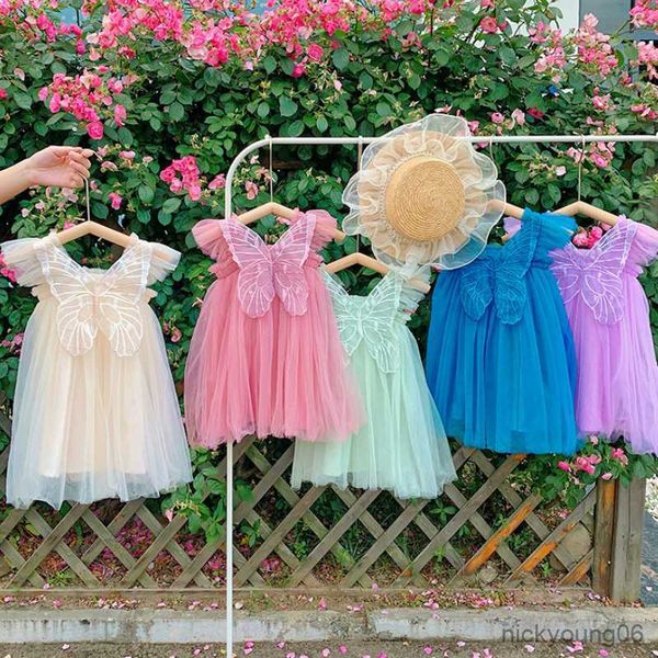 Vestidos para meninas Asas de borboleta Vestido de malha para meninas 2023 Verão Novo Feminino Bebê Festa de Aniversário Cor Fada Princesa 1-8T R230612