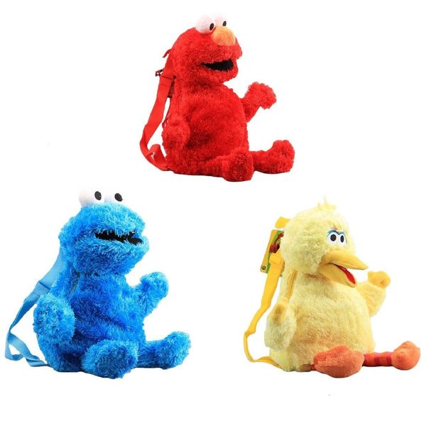 Peluş Sırt Çantaları 45cm Susam Sokağı Peluş Sırt Çantası Peluş Bebek Kırmızı Elmo Mavi Kurabiye Adam Sarı Büyük Kuş Peluş Çanta Çocuk Okul Çantası 230413