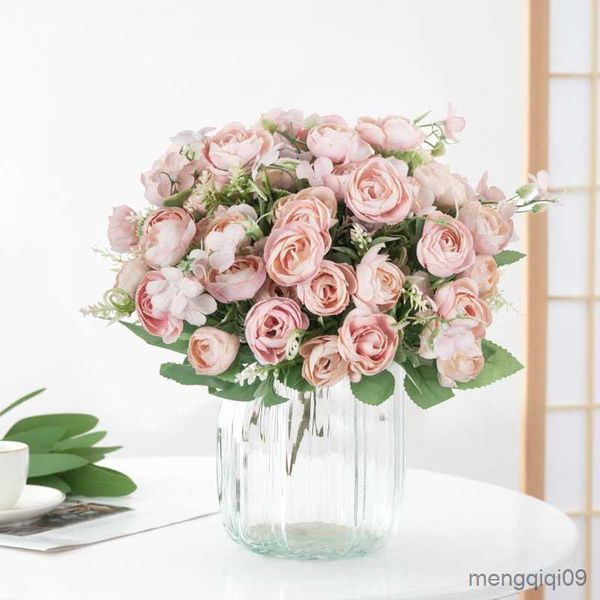 Flores secas artificial buquê de casamento mais barato seda chá rosa decorações de natal ano novo para casa faça você mesmo caixa de doces r230612