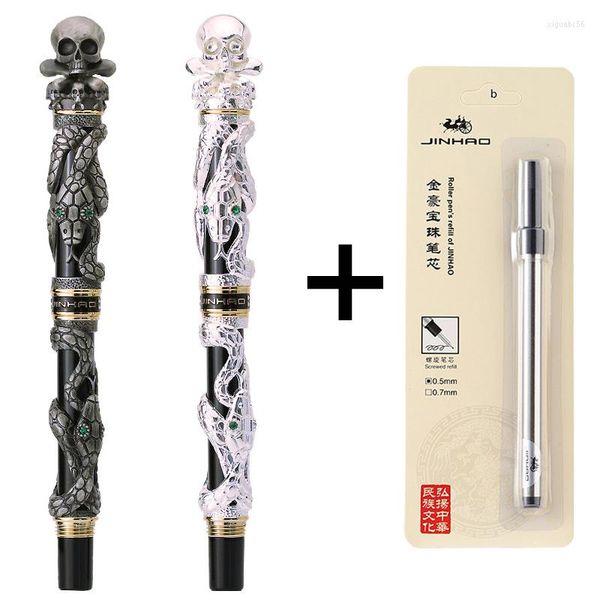 Jinhao Metal Vintage Roller Ball Pen Scheletro Scheletro unico Cap unica Punto Fine Point 0,5 mm Collezione pesante Regalo di scrittura antico