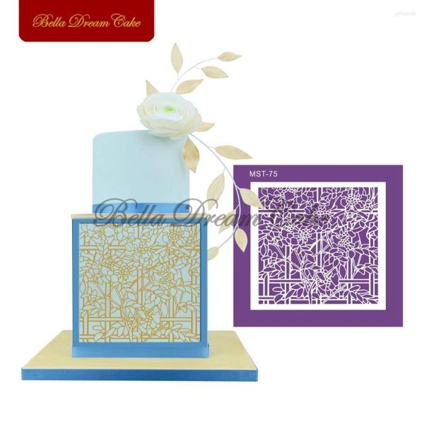 Stampi da forno Vetro colorato Magnolia Traliccio Foglie Mesh Stencil Pizzo Torta Stencil Tessuto Stampi per fondente Strumenti di decorazione Stampo fai da te MST-75